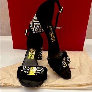 Salvatore Ferragamo Black and Gold Women's Sandals